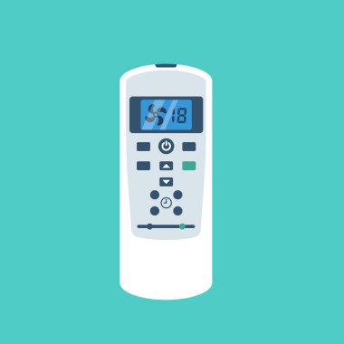 Remote control of air conditioner. Temperature adjustment. Editing template. Equipment with display. Vector illustration flat design. Isolated on white background.