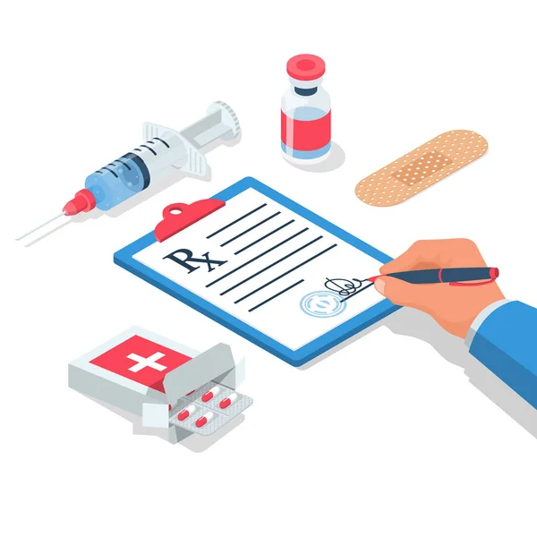 Medicines Issued Prescription Doctor Signs Recipe Clipboard Pen Medical Prescription — Stock Vector