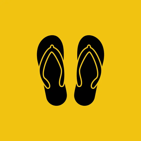 Черный Силуэт Пляжной Обуви Цветные Тапочки Знак Бич Тапочки Символ — стоковый вектор