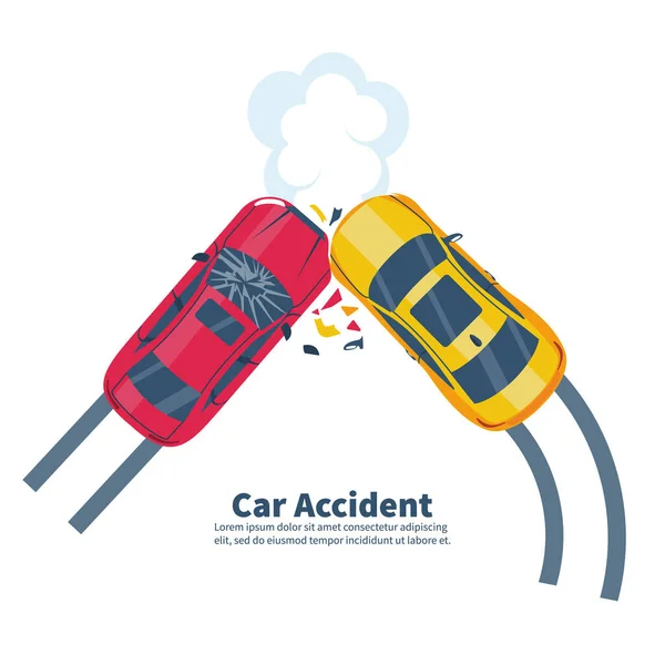 Een Auto Ongeluk Concept Twee Crash Auto Bovenaanzicht Transport Incident — Stockvector