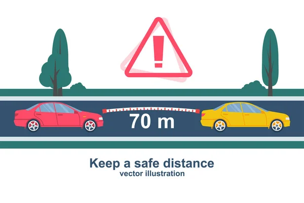 Distance Cars Road Keep Safe Distance Safety Freeway Vector Illustration — Stok Vektör