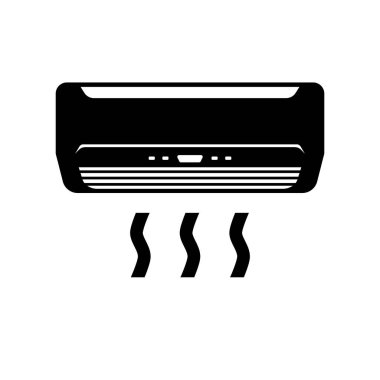 Conditioner black icon. Dark silhouette home conditioner. Air conditioning and cold airflow. Vector illustration flat design. Isolated on white background.