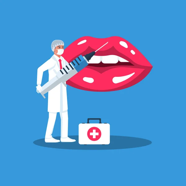 Injection Lips Filling Cosmetic Lips Woman Cares Skin Doctor Makes — Stock Vector