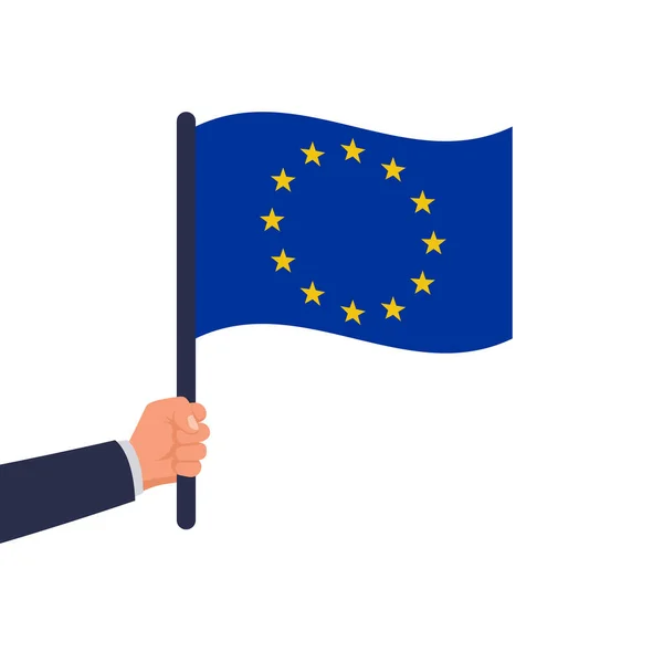 Flag European Union Hand Flag Hand Vector Illustration Flat Design — Archivo Imágenes Vectoriales