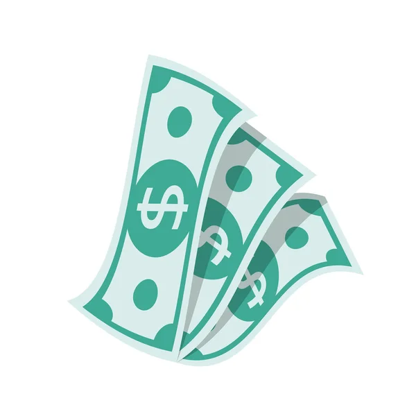 Paper Dollars Cash Isolated White Background Vector Illustration Flat Design — Stock Vector