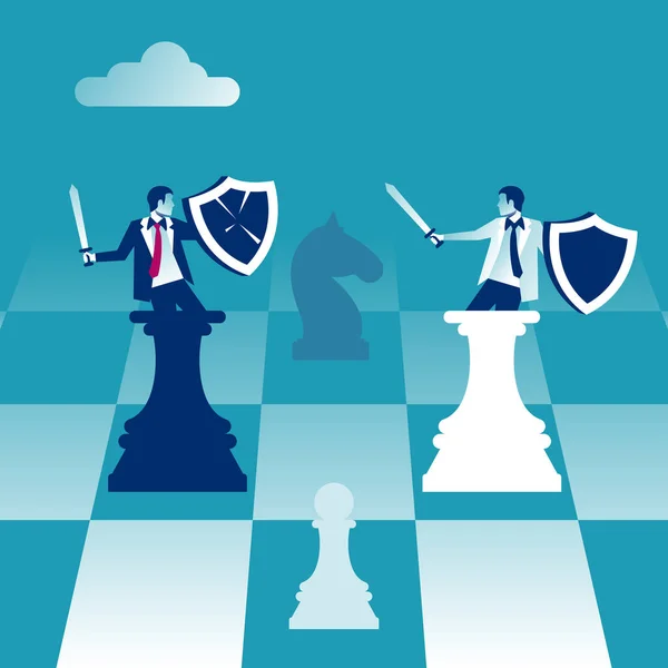 Business Competition Concept Two Businessmen Chess Figures Fight Battle Symbol — Image vectorielle