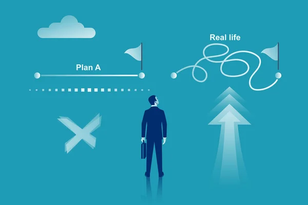 Plan Plan Real Life Businessman Passes Second Option Vector Illustration — Stockvector