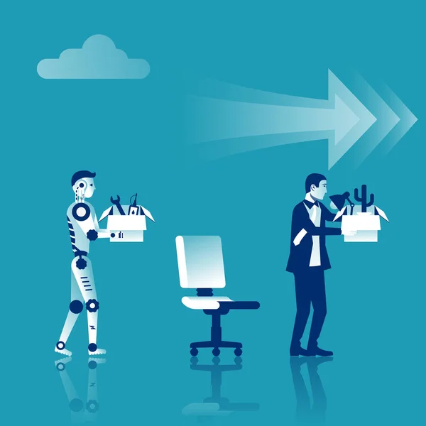 Robô Inteligência Artificial Substitui Trabalho Homem Trabalhadores Volume Negócios Desenho — Vetor de Stock