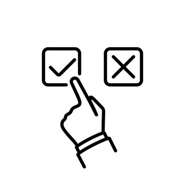 Click check. Black line icon. Symbol mark. The choice is positive. Test template or voting. Vector illustration flat design. Isolated on white background.
