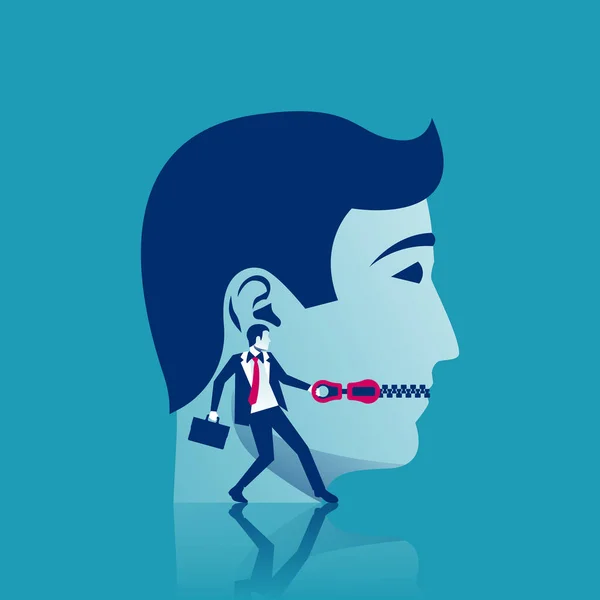 Businessman Closes Mouth Man Mouth Zipper Lips Lock Vector Illustration — Stockvektor