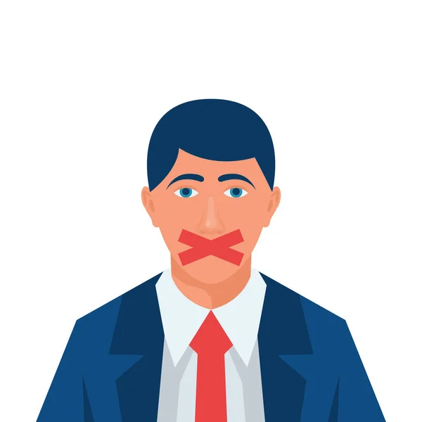 Silence Concept Businessman Sealed Mouth Lips Sealed Tape Violation Individual — Vector de stock