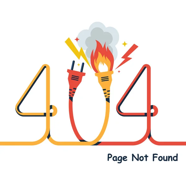 404 Error Page Found Connection Error Electric Socket Plug Flame — Stock Vector