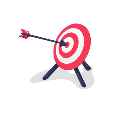 The goal and arrow. Reaches a goal. Aim in business concept. Target isolated background. Vector illustration flat minimal design. Mission achieved.