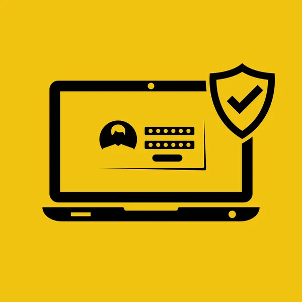 Computer Safety Personal Data Shield Laptop Screen Vector Illustration Flat — Vector de stock