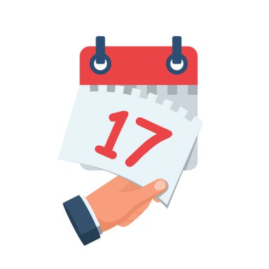 Tear off the calendar sheet. 17 is the date on the calendar. Off date. Deadline concept. Template page. Vector illustration flat design. Isolated on white background. 