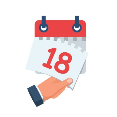 Tear off the calendar sheet. 18 is the date on the calendar. Off date. Deadline concept. Template page. Vector illustration flat design. Isolated on white background. 