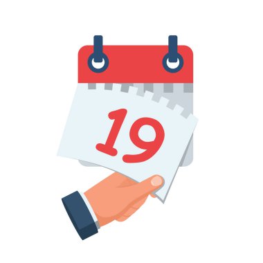 Tear off the calendar sheet. 19 is the date on the calendar. Off date. Deadline concept. Template page. Vector illustration flat design. Isolated on white background. 