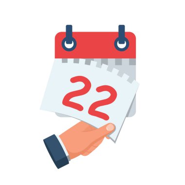 Tear off the calendar sheet. 22 is the date on the calendar. Off date. Deadline concept. Template page. Vector illustration flat design. Isolated on white background. 