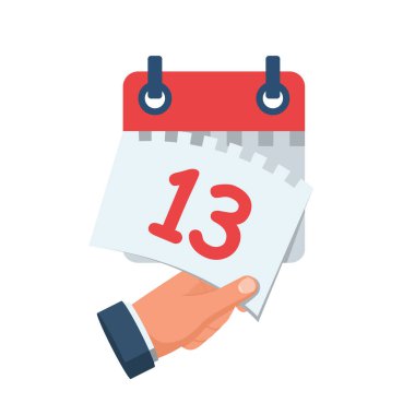 Tear off the calendar sheet. 13 is the date on the calendar. Off date. Deadline concept. Template page. Vector illustration flat design. Isolated on white background. 