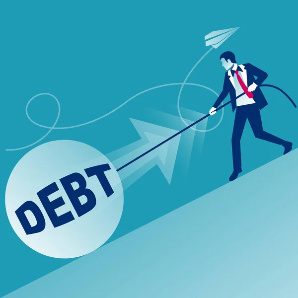 借金の概念 ビジネスマンは大きな負債を押し出す 金融危機経済不況金融危機 ベクトルイラストフラットデザイン 背景に隔離されてる 漫画家 — ストックベクタ