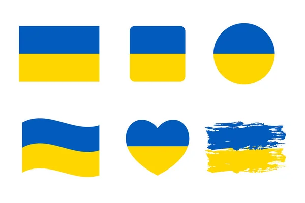 Sammlung Ukrainische Flagge Nationales Symbol Herzform Quadratisch Rund Wind Und — Stockvektor