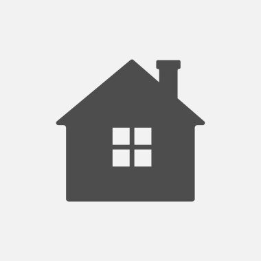 Ev siyahı ikonu. Ev sembolü. Küçük bir ev, basit bir resim. Evdeki sembolü imzala. Ağ ve uygulamalar için siyah siluet. Vektör çizimi düz tasarım. Beyaz arkaplanda izole.   