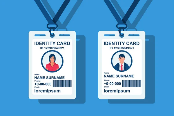 男人和女人的身份背景上隔离的身份证 有许可证 身份证图标 矢量图解 平面设计风格 个人身份证明 入口控制 个人证件 — 图库矢量图片
