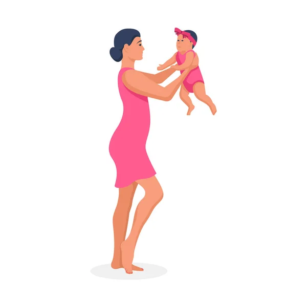 Mère Avec Bébé Main Nouveau Main Bonne Carte Vœux Fête — Image vectorielle