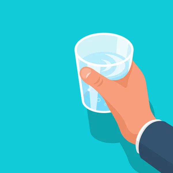 Agua Mano Icono Isométrico Mano Sosteniendo Vaso Con Agua Elemento — Vector de stock