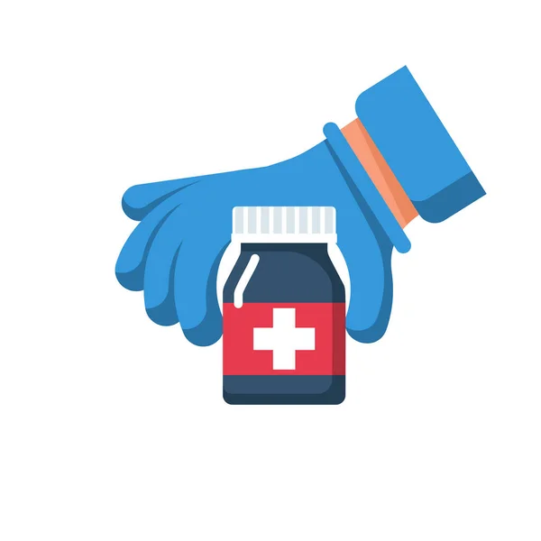 Der Arzt Hält Eine Flasche Tabletten Der Hand Tabletten Den — Stockvektor