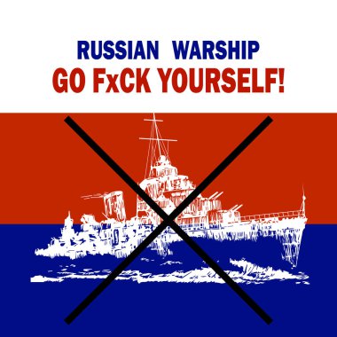 Rus savaş gemisi git kendini becer. Vektör illüstrasyonu.
