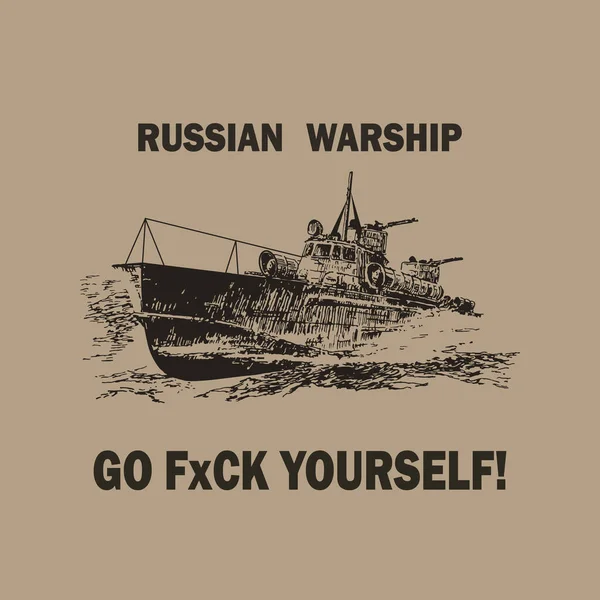 Ryskt krigsfartyg fxckar sig själv. Vektorillustration. Stockillustration
