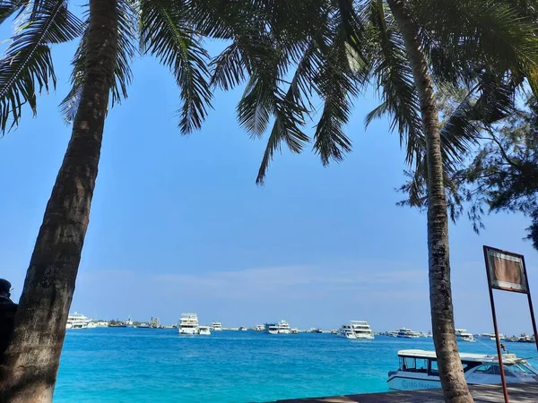 몰디브의 해변의 아름다운 은아름답고 해변으로 유명하다 해변은 부드러운 모래와 수정처럼 — 스톡 사진