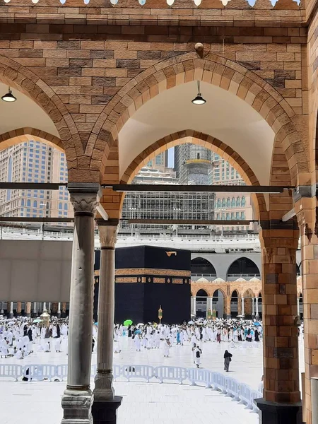 Visitantes Todo Mundo Realizam Tawaf Masjid Haram Meca Antes Das — Fotografia de Stock