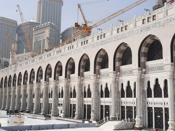Piękny Widok Zewnątrz Masjid Haram Mekka Budowa Rozbudowa Masjid Haram — Zdjęcie stockowe