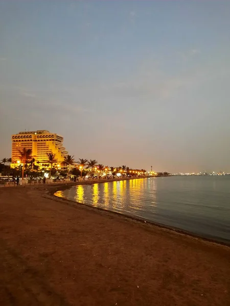 Coucher Soleil Incroyable Coloré Une Belle Soirée Sur Corniche Jeddah — Photo