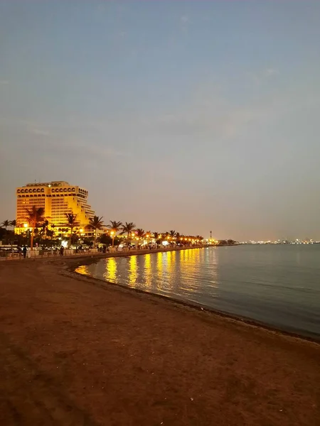 Pôr Sol Incrível Colorido Uma Bela Noite Jeddah Corniche Imagens Royalty-Free
