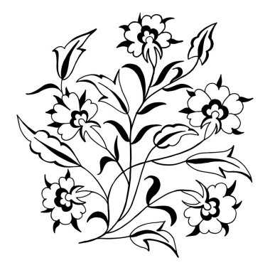 Çiçeksel oryantal süs vektör çizimi. Doğrusal siyah beyaz desen. Türk el çizimi desen. Zarif çiçek arkaplanı.