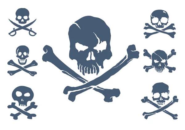 Blauwe Collectie Van Vectorschedels Kunt Deze Piratenschedels Gebruiken Printen Shirts — Stockvector