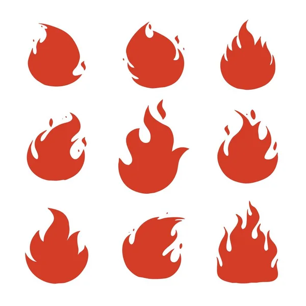 Conjunto Siluetas Hogueras Ardientes Quemaduras Fuego Caliente Piezas — Archivo Imágenes Vectoriales