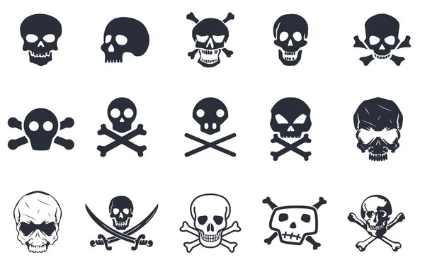 Skeletons Large Set Skulls Bones Pirate Symbols Skull Bone Silhouettes — Stock Vector