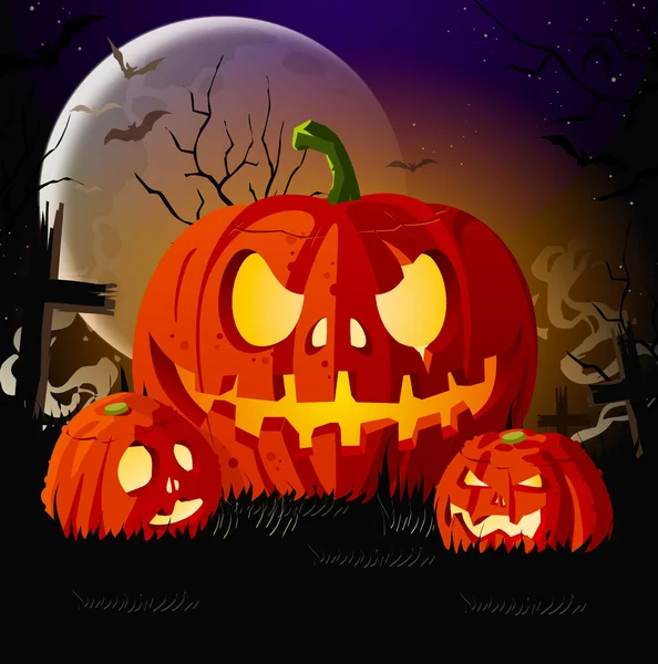 Halloween Illustratie Pompoenen Komen Samen Een Gelukkig Halloween Wensen — Stockvector