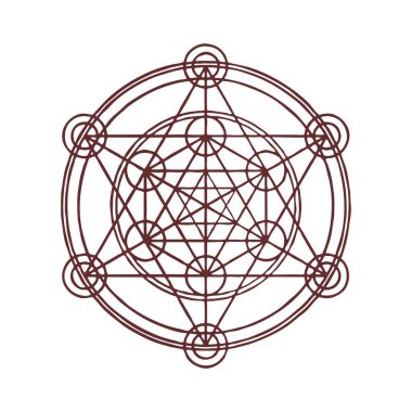 Metatron Kutsal Geometri Küpü. Üst üste binen daireler ızgarası, JeoMEtri, açı, simetri, geometrik şekil