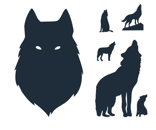 Silhouettes Wild Wolf Silhouettes Howling Wolves Wolf Muzzle Silhouette — Vettoriale Stock