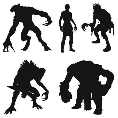 A set of silhouettes of monsters and terrible creatures (5 pieces)
