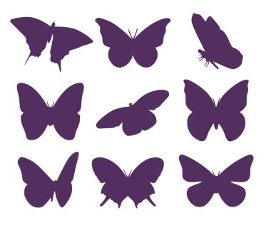 Uçan güzel kelebeklerin siluetleri.