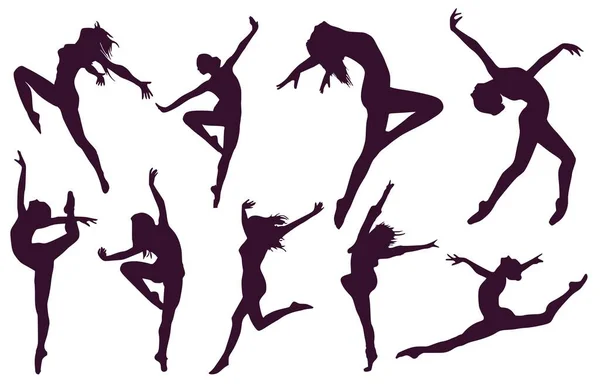 Set Silhouettes Dancing Girls Ballerinas — Vetor de Stock