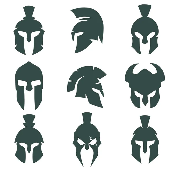 Set Nine Spartan Helmets Commander Helmet — 图库矢量图片