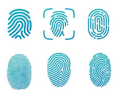 Set of six blue fingerprints clipart