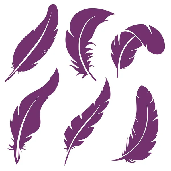 Set Six Silhouettes Feathers — Stockvektor